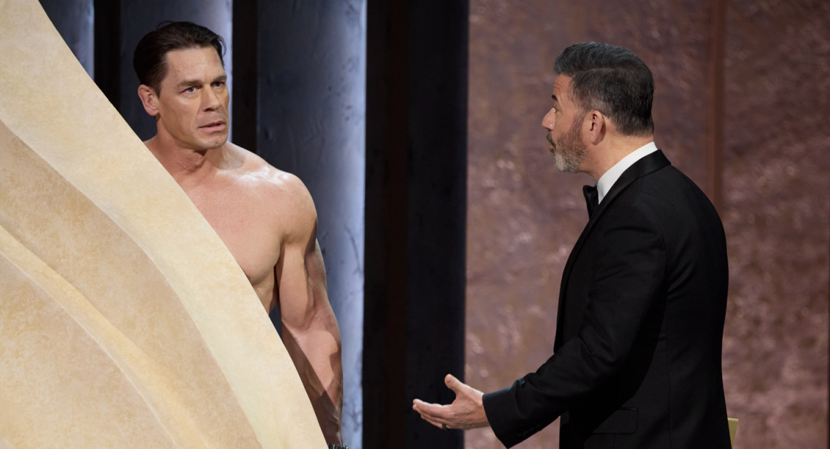 (L to R) Jimmy Kimmel and John Cena present the Oscar® for Costume Design during the live ABC telecast of the 96th Oscars® at the Dolby® Theatre at Ovation Hollywood on Sunday, March 10, 2024. Credit/Provider: Trae Patton ©A.M.P.A.S.. Copyright: ©A.M.P.A.S.