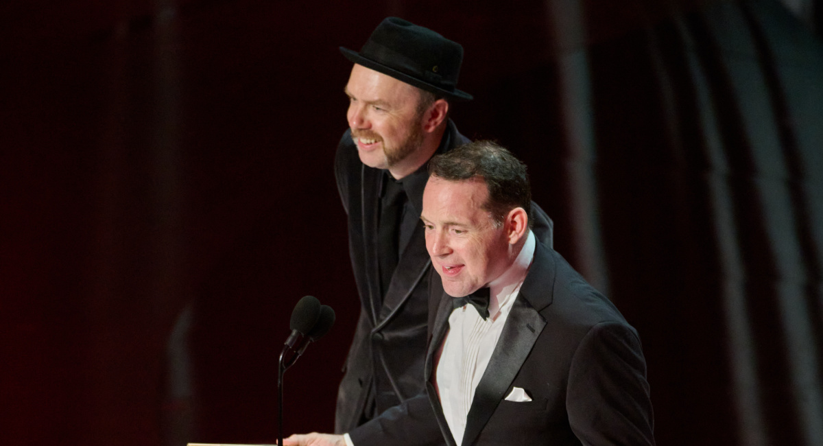 (L to R) Tarn Willers and Johnnie Burn accept the Oscar® for Sound during the live ABC telecast of the 96th Oscars® at the Dolby® Theatre at Ovation Hollywood on Sunday, March 10, 2024. Credit/Provider: Phil McCarten ©A.M.P.A.S. Copyright: ©A.M.P.A.S.