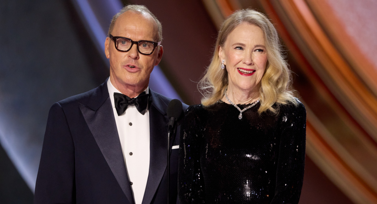 (L to R) Michael Keaton and Catherine O'Hara present the Oscar® for Makeup and Hairstyling during the live ABC telecast of the 96th Oscars® at the Dolby® Theatre at Ovation Hollywood on Sunday, March 10, 2024. Credit/Provider: Trae Patton ©A.M.P.A.S. Copyright: ©A.M.P.A.S.