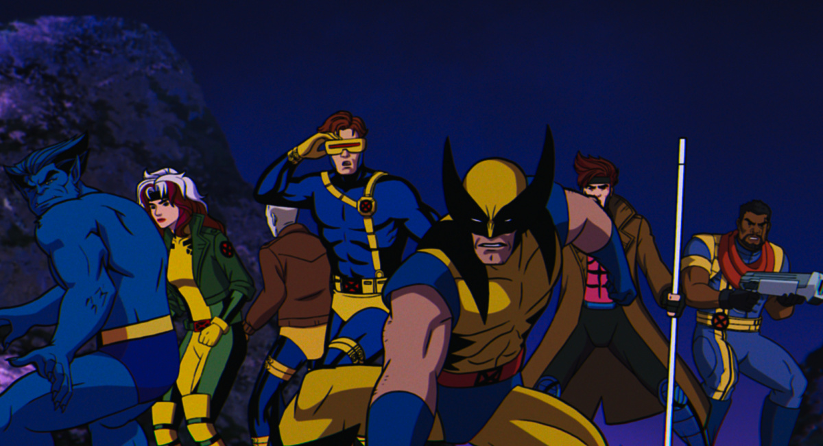 Beast (voiced by George Buza), Rogue (voiced by Lenore Zann), Morph (voiced by JP Karliak), Cyclops (voiced by Ray Chase), Wolverine (voiced by Cal Dodd), Gambit (voiced by AJ LoCascio), and Bishop (voiced by Isaac Robinson-Smith) in Marvel Animation's 'X-Men '97.'