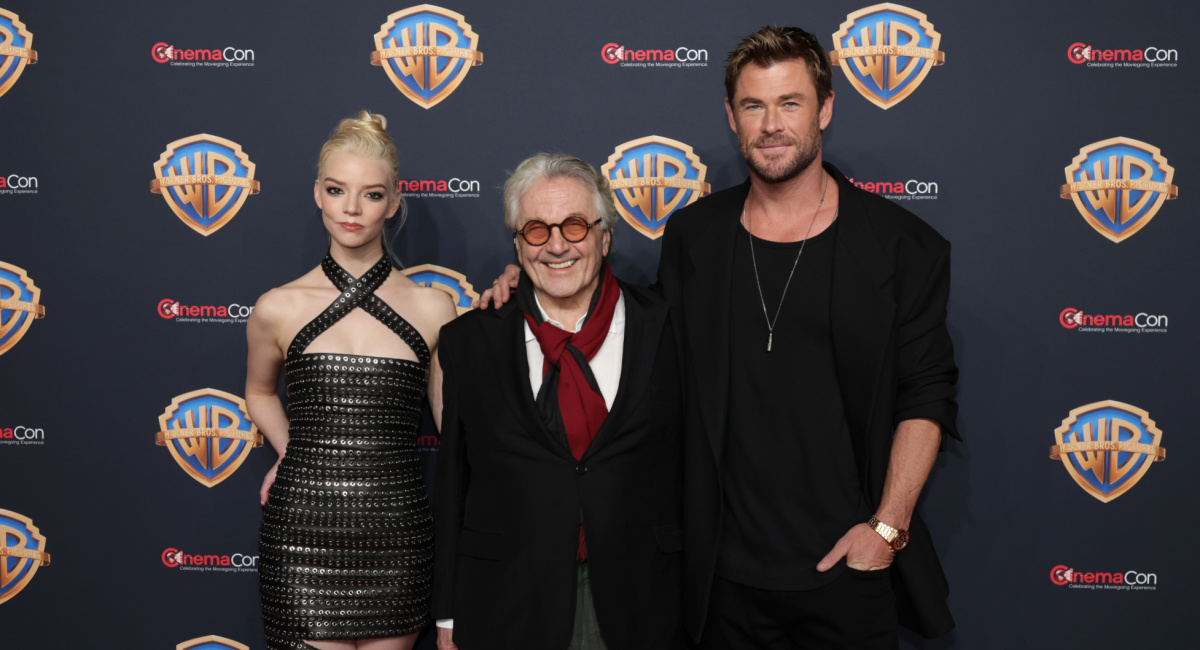 Anya Taylor-Joy director George Miller and Chris Hemsworth for 'Furiosa: A Mad Max Saga' at CinemaCon 2024.
