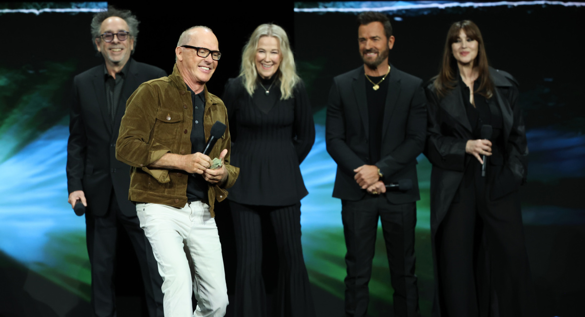 Director Tim Burton, Michael Keaton, Catherine O'Hara, Justin Theroux and Monica Bellucci for 'Beetlejuice Beetlejuice' at CinemaCon 2024.