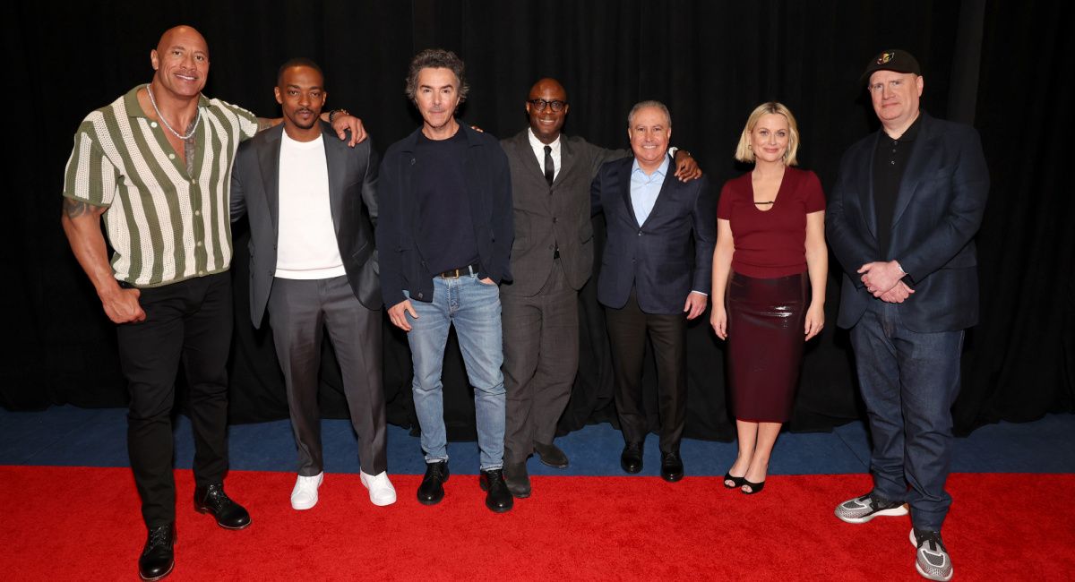 Dwayne Johnson, Anthony Mackie, Shawn Levy, Barry Jenkins, Amy Poehler and Kevin Feige at Disney's 2024 CinemaCon Presentation.