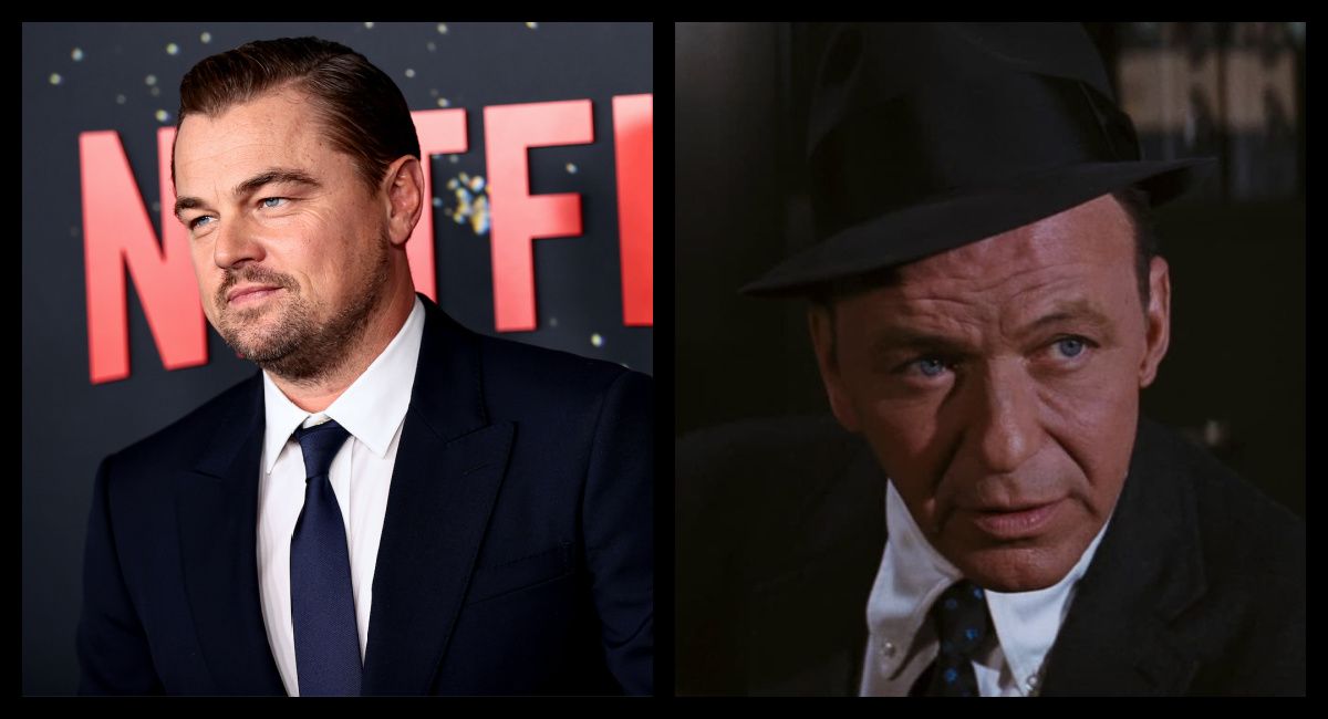 (Left) Leonardo DiCaprio attends the 'Don't Look Up' World Premiere at Jazz at Lincoln Center on December 05, 2021 in New York City. Photo by Dimitrios Kambouris/Getty Images for Netflix. (Right) Frank Sinatra in 'The Detective.' Photo: 20th Century Fox.