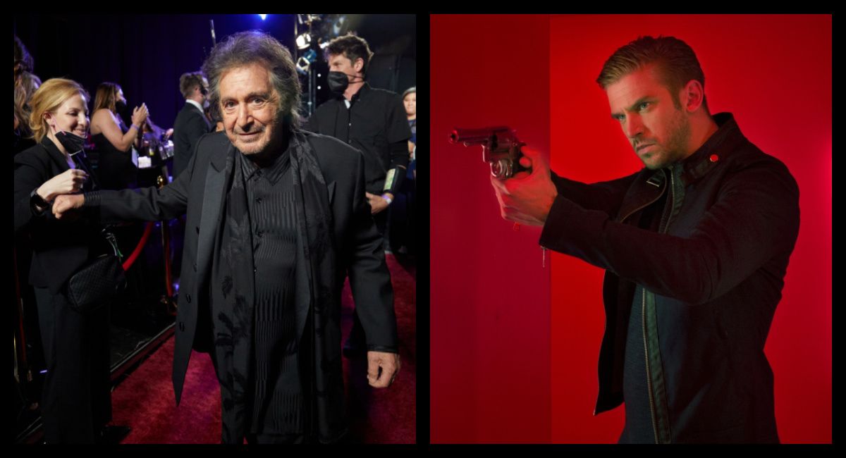 (Left) Al Pacino at the 94th Oscars® at the Dolby Theatre at Ovation Hollywood in Los Angeles, CA, on Sunday, March 27, 2022. (Right) Dan Stevens in 2014's 'The Guest.'
