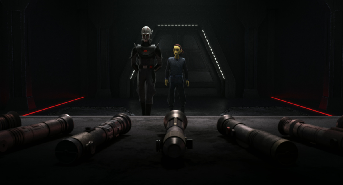 Grand Inquisitor and Barriss Offee in a scene from 'Star Wars: Tales of the Empire', exclusively on Disney+.