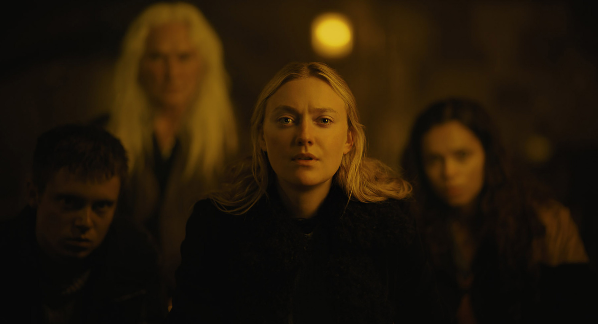 Oliver Finnegan as Daniel, Olwen Fouere as Madeline, Dakota Fanning as Mina and Georgina Campbell as Ciara in New Line Cinema’s and Warner Bros. Pictures’ fantasy thriller 'The Watchers,' a Warner Bros. Pictures release.