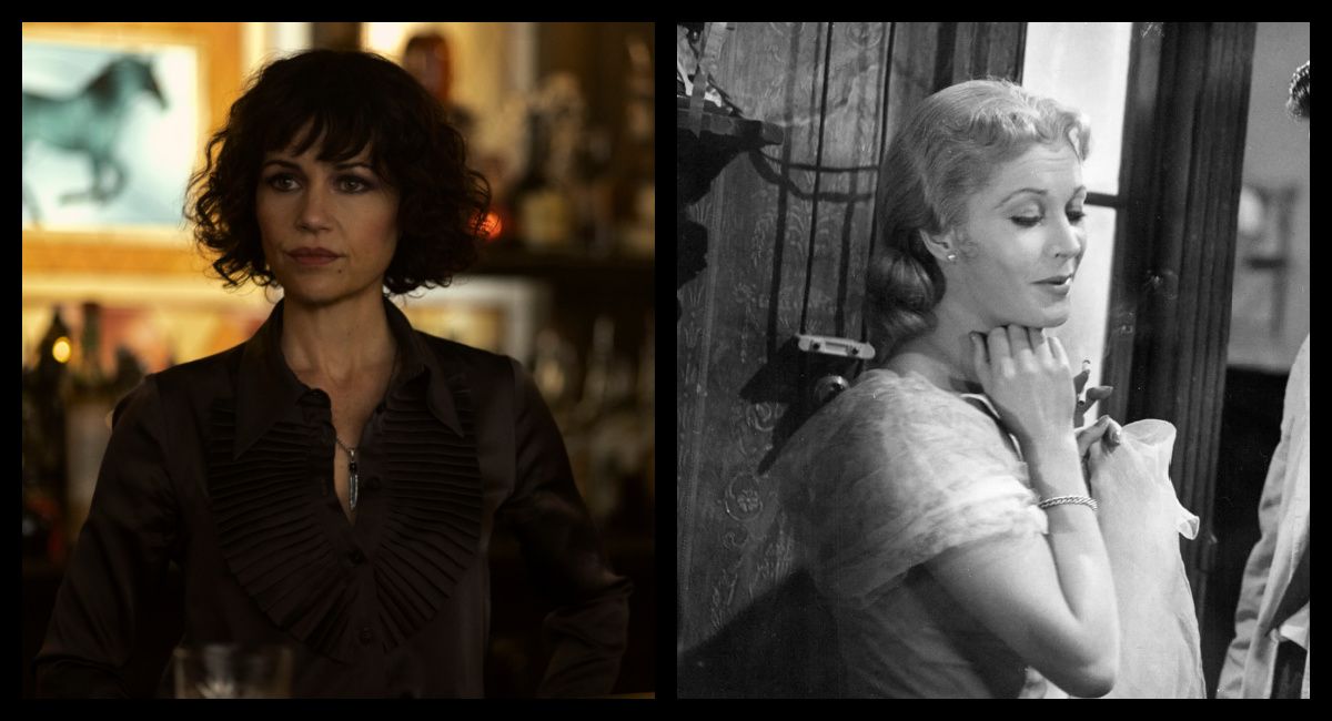 (Left) Carla Gugino as Verna in 'The Fall of the House of Usher.' Photo: Eike Schroter/Netflix © 2023. (Right) Vivien Leigh in 1951's 'A Streetcar Named Desire.' Photo: Warner Bros. Pictures.