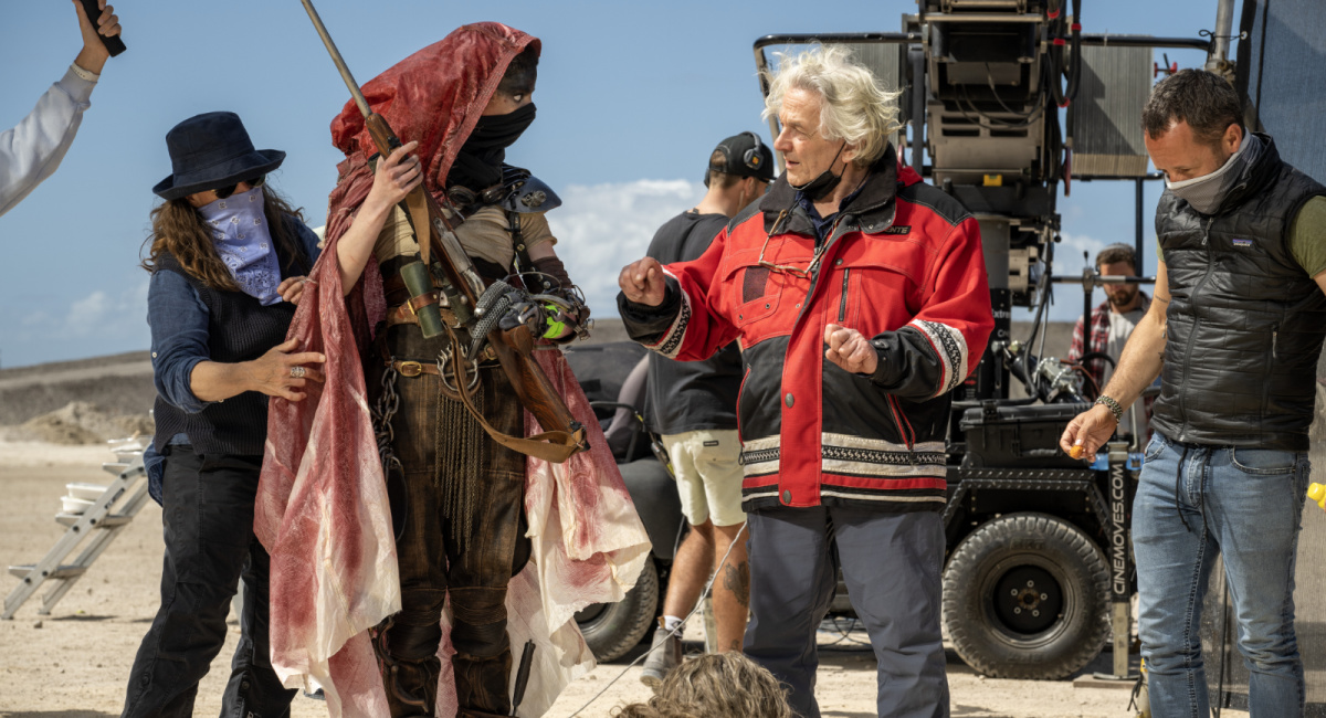 Anya Taylor-Joy and director George Miller on the set of Warner Bros. Pictures’ action adventure 'Furiosa: A Mad Max Saga,' a Warner Bros. Pictures release.