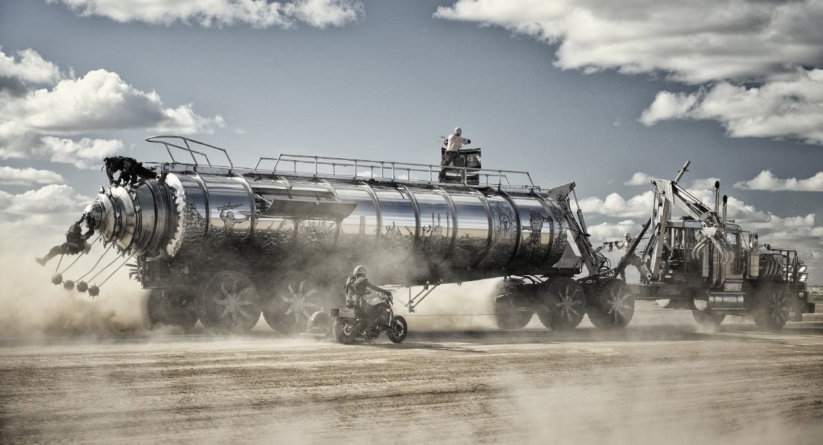 An action scene being filmed on the set of Warner Bros. Pictures’ action adventure 'Furiosa: A Mad Max Saga,' a Warner Bros. Pictures release.