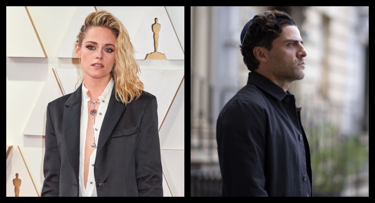 (Left) Kristen Stewart arrives on the red carpet of the 94th Oscars® at the Dolby Theatre at Ovation Hollywood in Los Angeles, CA, on Sunday, March 27, 2022. Photo: Michael Baker / A.M.P.A.S. (Right) Oscar Isaac as Marc Spector in Marvel Studios' 'Moon Knight,' exclusively on Disney+. Photo by Gabor Kotschy. ©Marvel Studios 2022. All Rights Reserved.