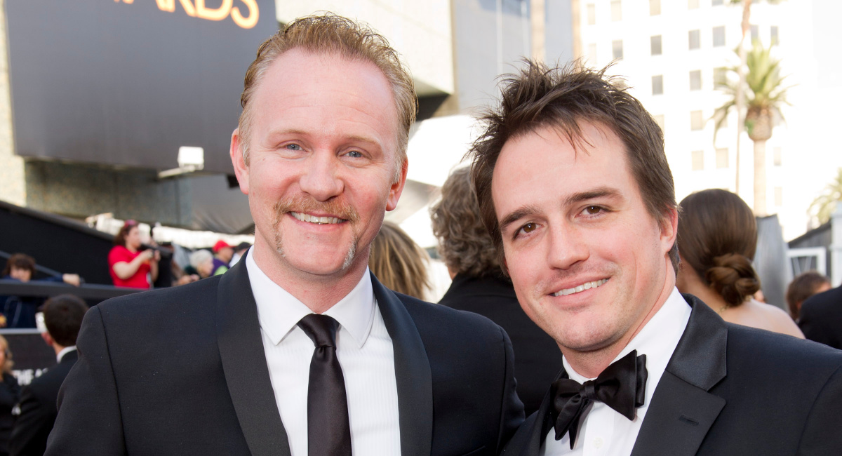 Morgan Spurlock and guest arrive for the 84th Annual Academy Awards® from Hollywood, CA February 26, 2012.
