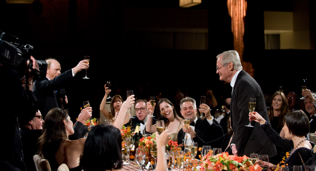 Two time Oscar¨-winning director Ron Howard toasts Honorary Award recipient Roger Corman during the 2009 Governors Awards in the Grand Ballroom at Hollywood & Highland in Hollywood, CA, Saturday, November 14.