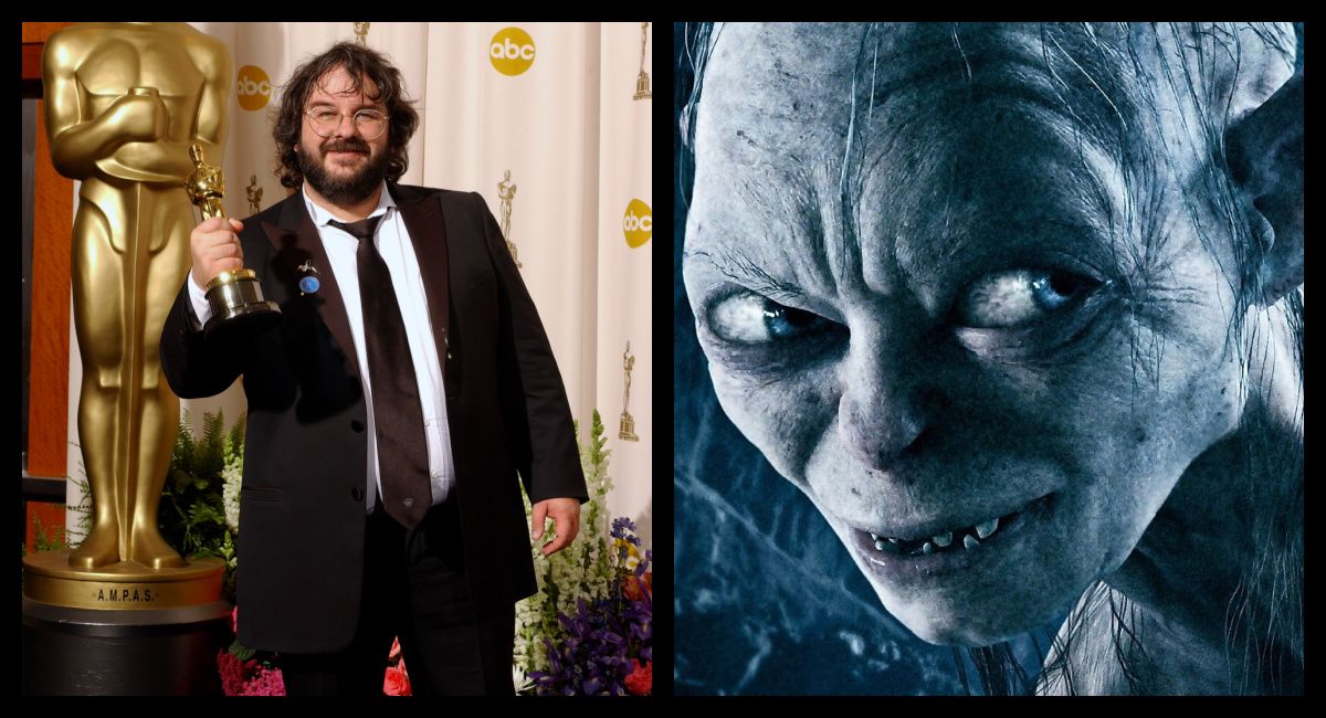(Left) Peter Jackson, multiple Academy Award winner for his work on "The Lord of the Rings: The Return of the King," poses with one of his Oscars in the press room during the 76th Annual Academy Awards from the Kodak Theatre in Hollywood, CA on Sunday, February 29, 2004. Credit/Provider: HO. Copyright: AMPAS. (Right) Andy Serkis as Gollum in 'The Lord of the Rings: The Return of the King'. Photo: New Line Cinema.