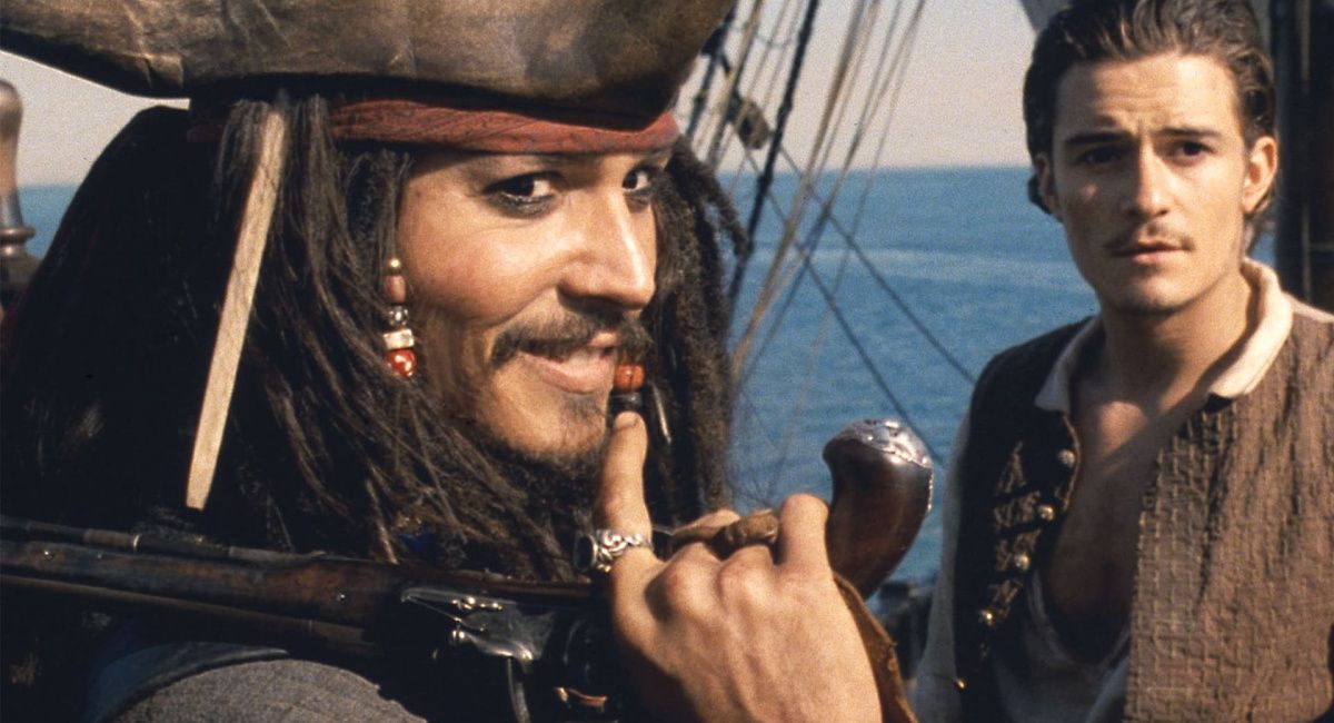 Johnny Depp and Orlando Bloom in 'Pirates of the Caribbean: The Curse of the Black Pearl'.