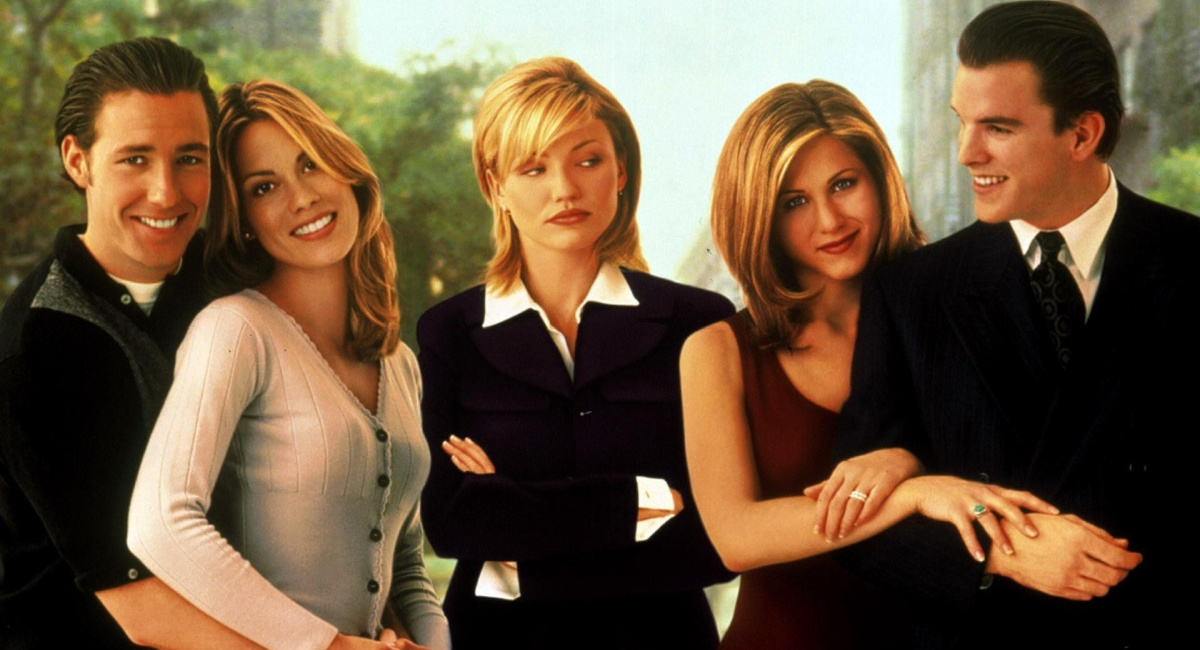 Edward Burns, Maxine Bahns, Cameron DIaz, Jennifer Aniston and Mike McGlone in 'She's the One'.