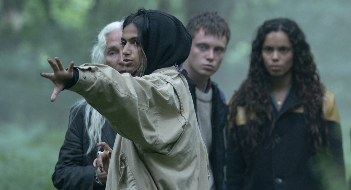 Olwen Fouere, Director/Writer Ishana Shyamalan, Oliver Finnegan and Georgina Campbell on the set of New Line Cinema’s and Warner Bros. Pictures’ fantasy thriller 'The Watchers', a Warner Bros. Pictures release.