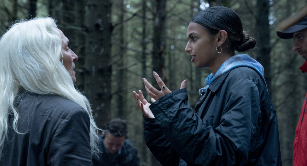 Olwen Fouere and Director/Writer Ishana Shyamalan on the set of New Line Cinema’s and Warner Bros. Pictures’ fantasy thriller 'The Watchers', a Warner Bros. Pictures release.