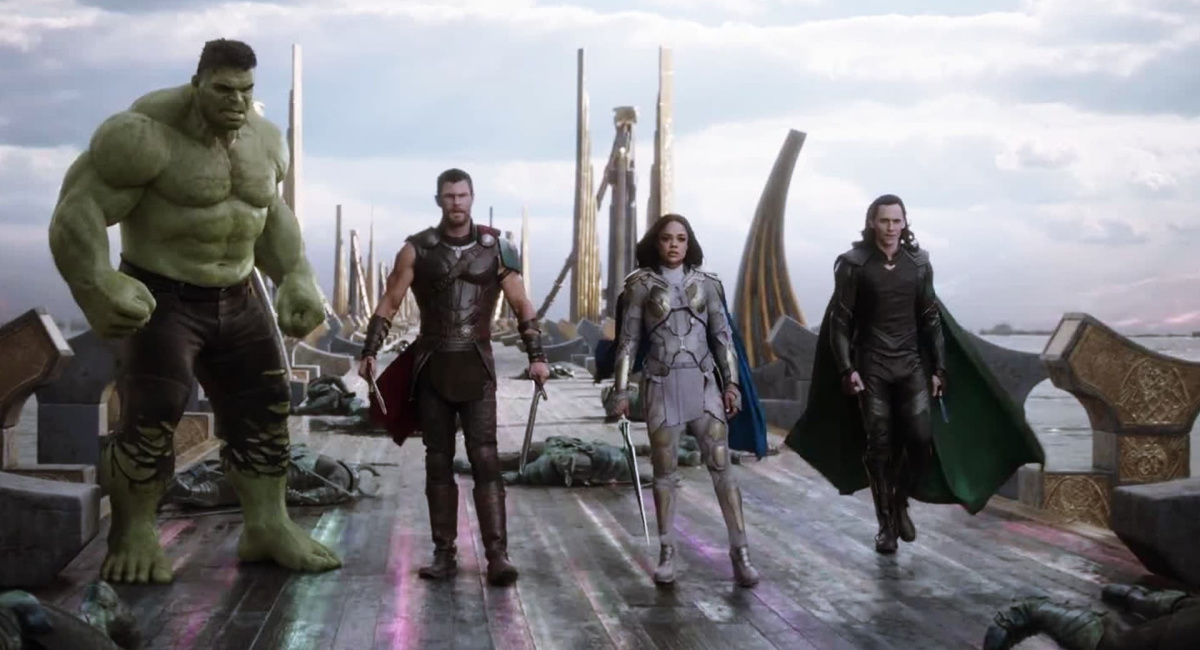 Mark Ruffalo, Chris Hemsworth, Tessa Thompson and Tom Hiddleston in 'Thor: Ragnarok'.