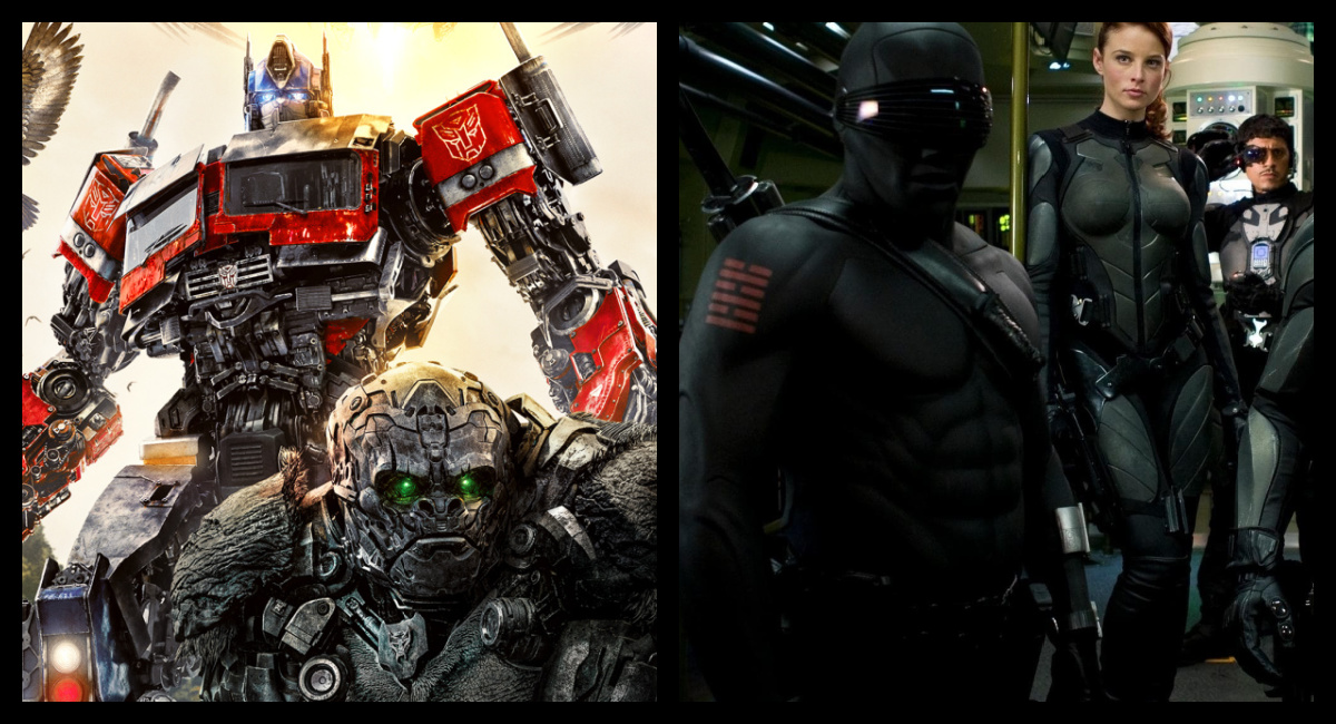 (Left) ‘Transformers: Rise of the Beasts’ rolls out into theaters on June 9th. (Right) Ray Park, Rachel Nichols and Saïd Taghmaoui in 'G.I. Joe: The Rise of Cobra'. Photo: Paramount Pictures.