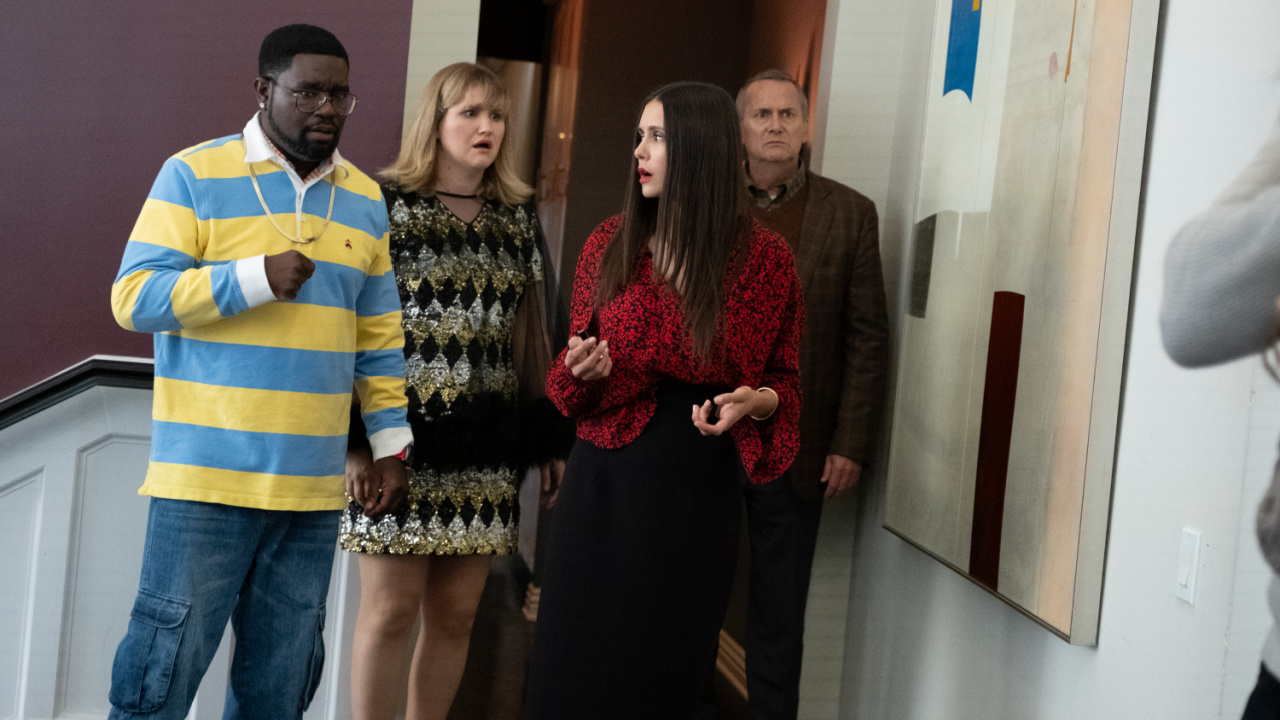 Lil Rel Howery, Jillian Bell, Nina Dobrev, and Michael Hitchcock in 'Reunion'.