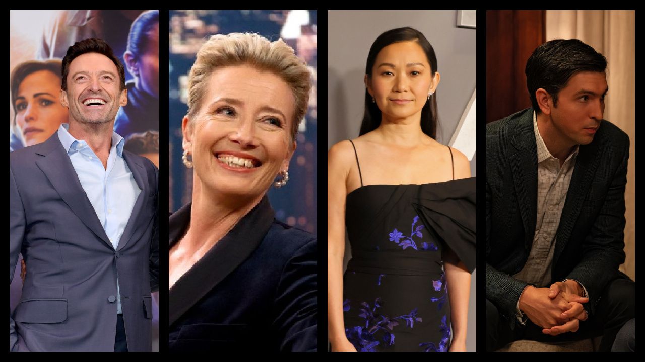 (Left) Hugh Jackman attends 'The Adam Project' World Premiere at Alice Tully Hall on February 28, 2022 in New York City. Photo by Noam Galai/Getty Images for Netflix. (Center Left) Emma Thompson in Prime Video's 'Late Night.' (Center Right) Hong Chau attends the 'The Night Agent' Los Angeles special screening at Netflix Tudum Theater on March 20, 2023 in Los Angeles, California. Photo by Rodin Eckenroth/Getty Images for Netflix. (Right) Nicholas Braun on season 4 of HBO's 'Succession.' Photograph by Macall B. Polay/HBO.