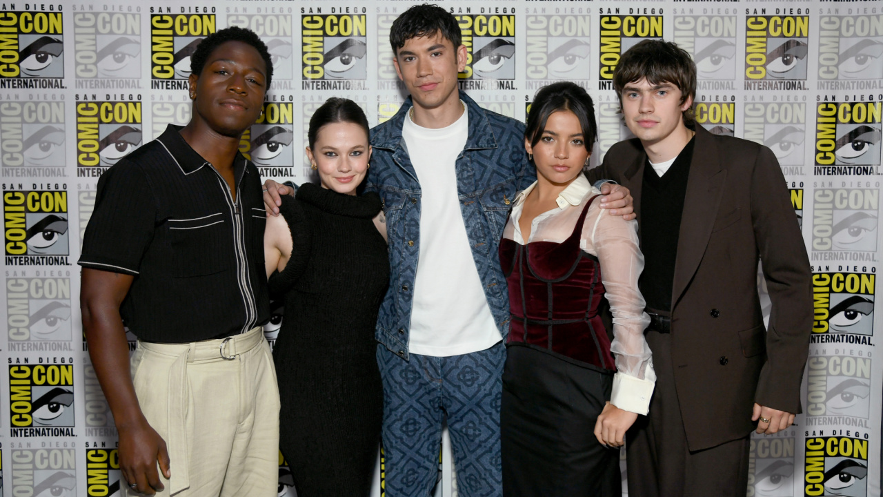 David Jonsson, Cailee Spaeny, Archie Renaux, Isabela Merced, Cailee Spaeny, and Spike Fearn at the San Diego Comic-Con 2024 'Alien: Romulus' panel.