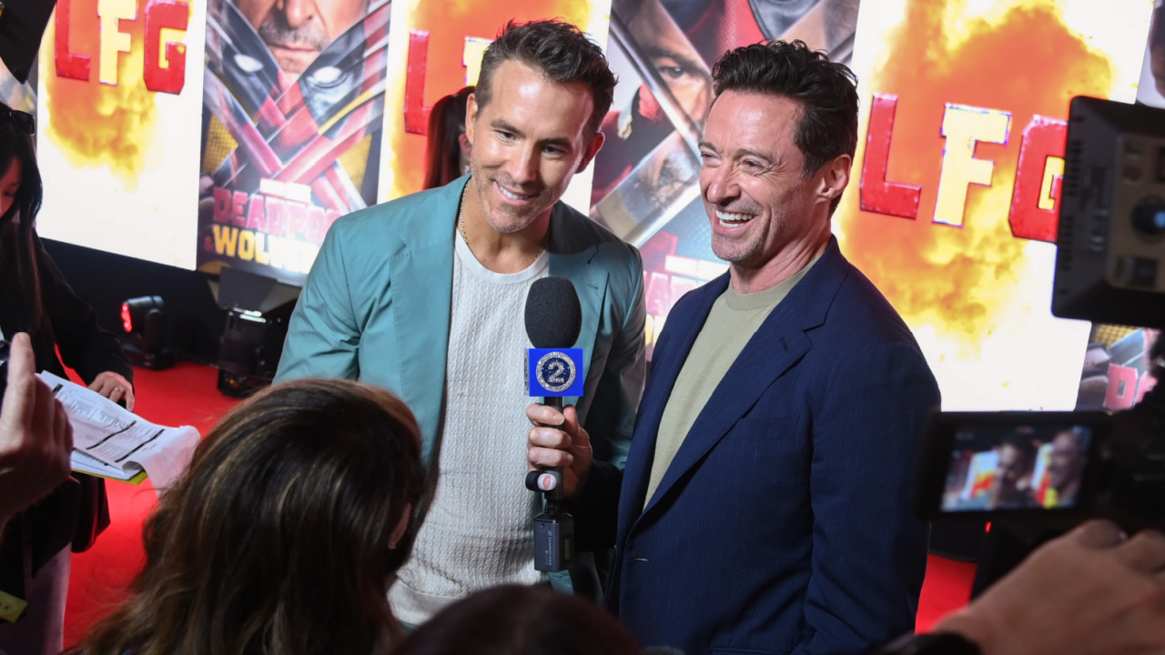 Ryan Reynolds and Hugh Jackman attend the UK Fan Event of Marvel Studios' 'Deadpool & Wolverine' at Eventim Apollo, London on July 11th, 2024.