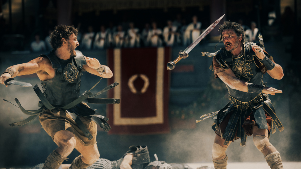 Paul Mescal plays Lucius and Pedro Pascal plays Marcus Acacius in 'Gladiator II' from Paramount Pictures.