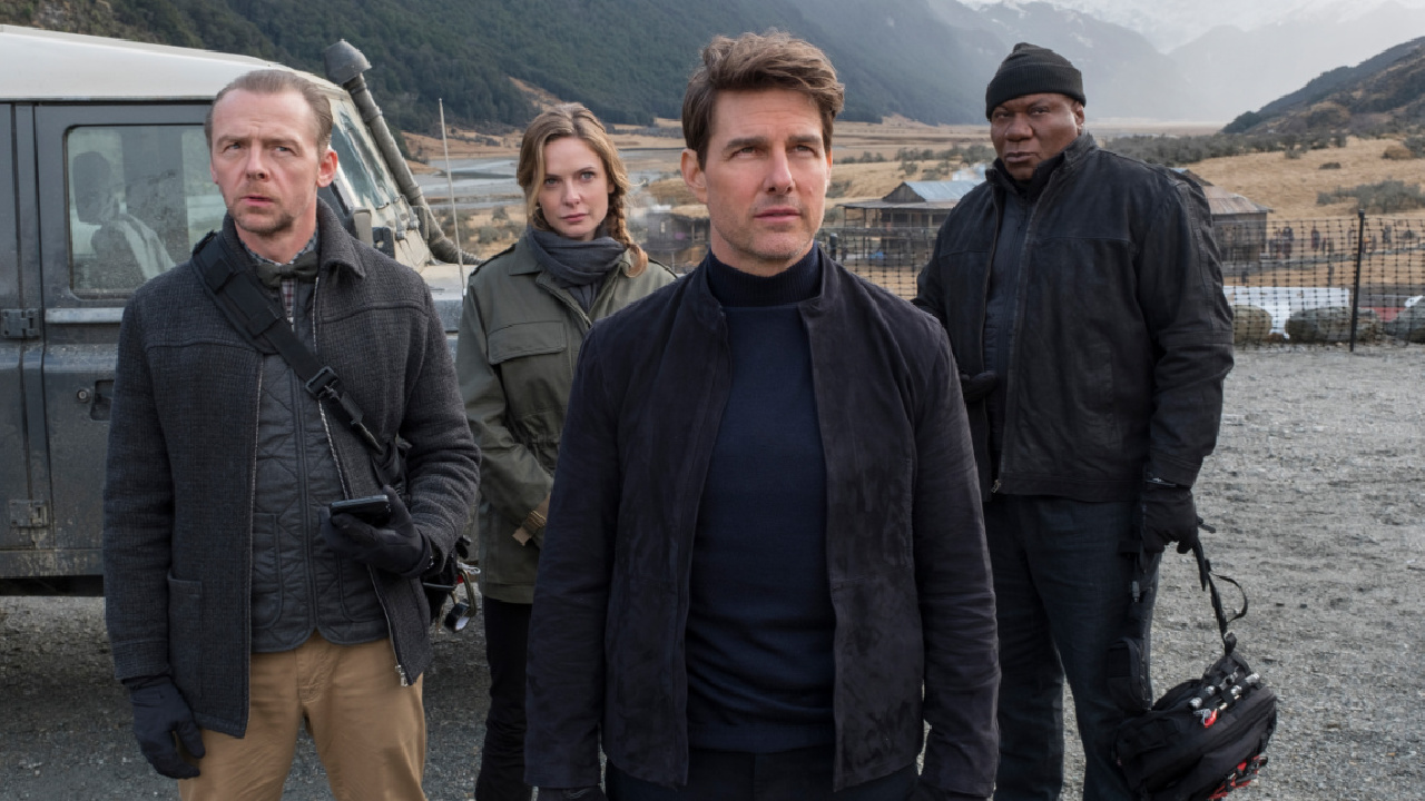 Simon Pegg as Benji Dunn, Rebecca Ferguson as Ilsa Faust, Tom Cruise as Ethan Hunt and Ving Rhames as Luther Stickell in 'Mission: Impossible - Fallout, from Paramount Pictures and Skydance.