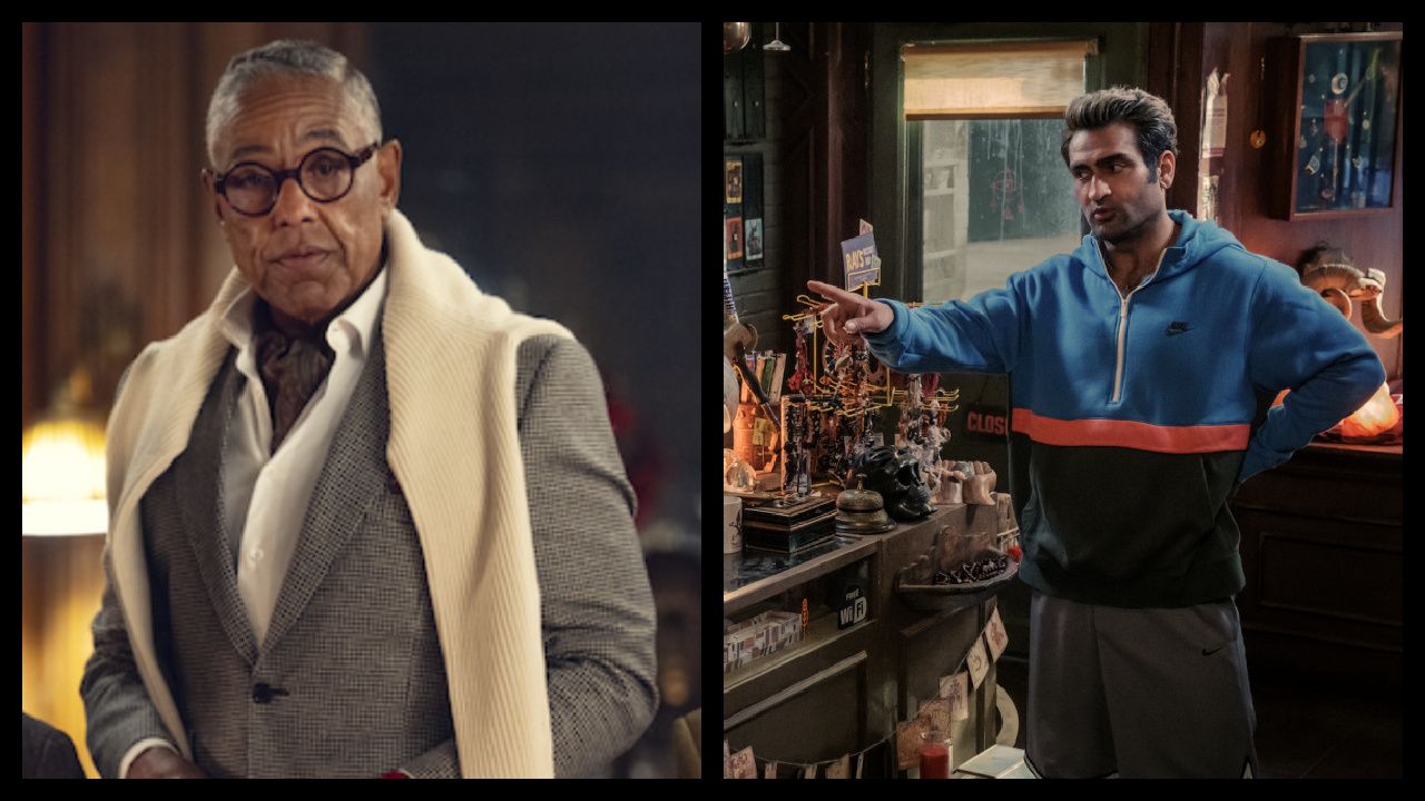 (Left) Giancarlo Esposito in the 'The Gentlemen.' Photo: Kevin Baker/Netflix. Copyright: © 2023, Netflix Inc. (Right) Kumail Nanjiani in Columbia Pictures’ 'Ghostbusters: Frozen Empire.' Photo: Jaap Buitendijk. Copyright: © 2024 CTMG, Inc. All Rights Reserved.