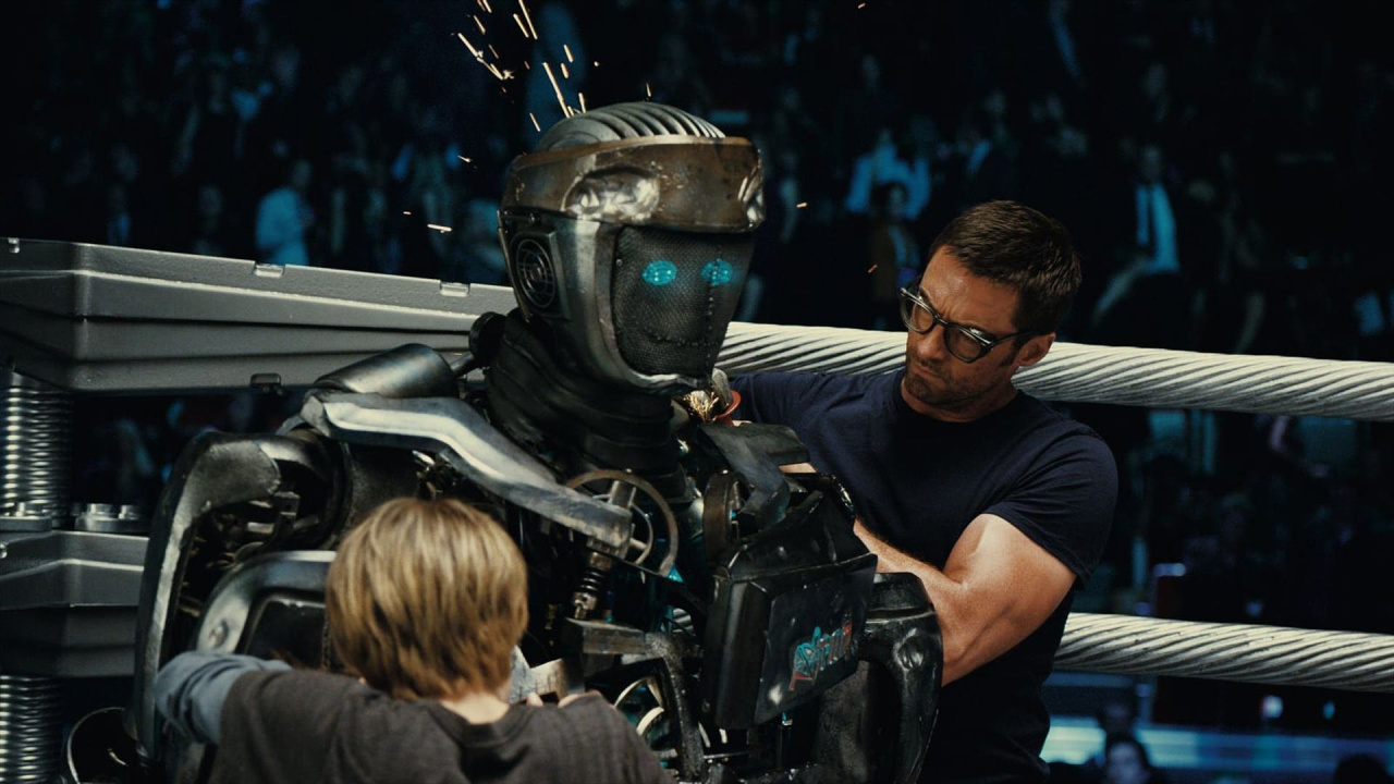 Dakota Goyo and Hugh Jackman in 'Real Steel'.