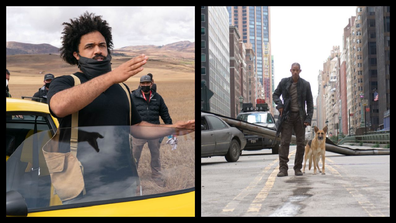 (Left) Director Steven Caple Jr. on the set of 'Transformers: Rise of the Beasts.' Paramount Pictures and Skydance Present in association with Hasbro and New Republic Pictures, a di Bonaventura Pictures Production, a Tom Desanto /Don Murphy Production, a Bay Films Production. (Right) Will Smith in 2007's 'I Am Legend.'