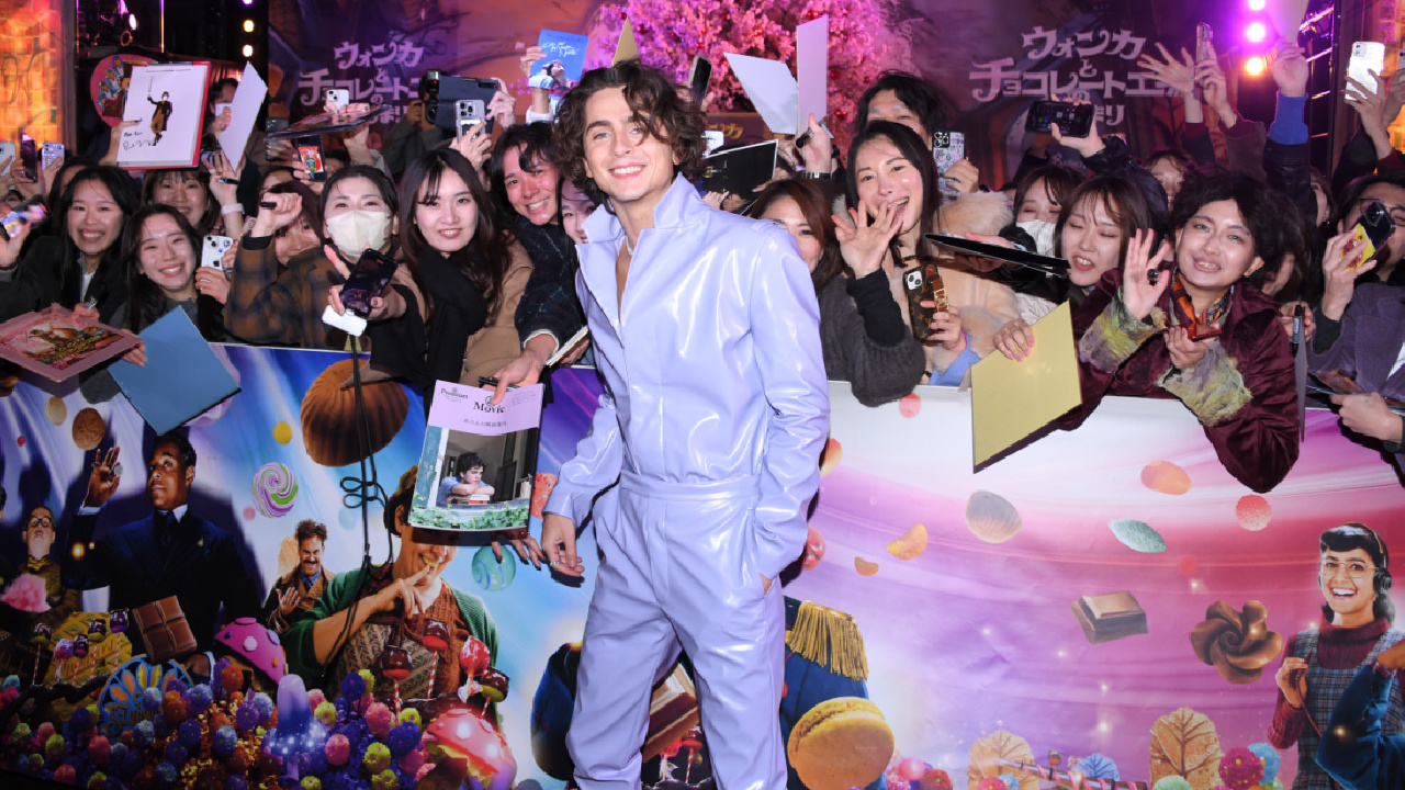 Timothee Chalamet at a fan event for 'Wonka.'