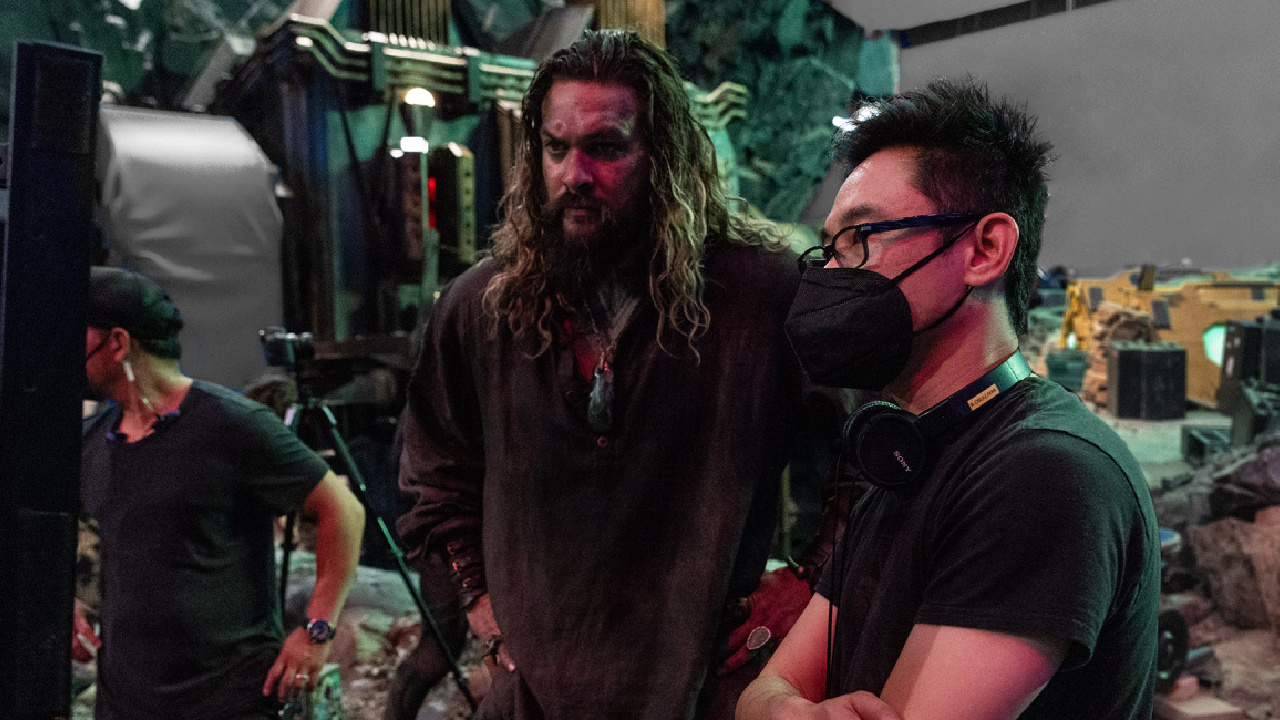 (L to R) Jason Momoa and Director/Producer/Writer James Wan on the set of Warner Bros. Pictures’ action adventure 'Aquaman and the Lost Kingdom,' a Warner Bros. Pictures release. Photo by Christian Black/ ™ & © DC Comics.