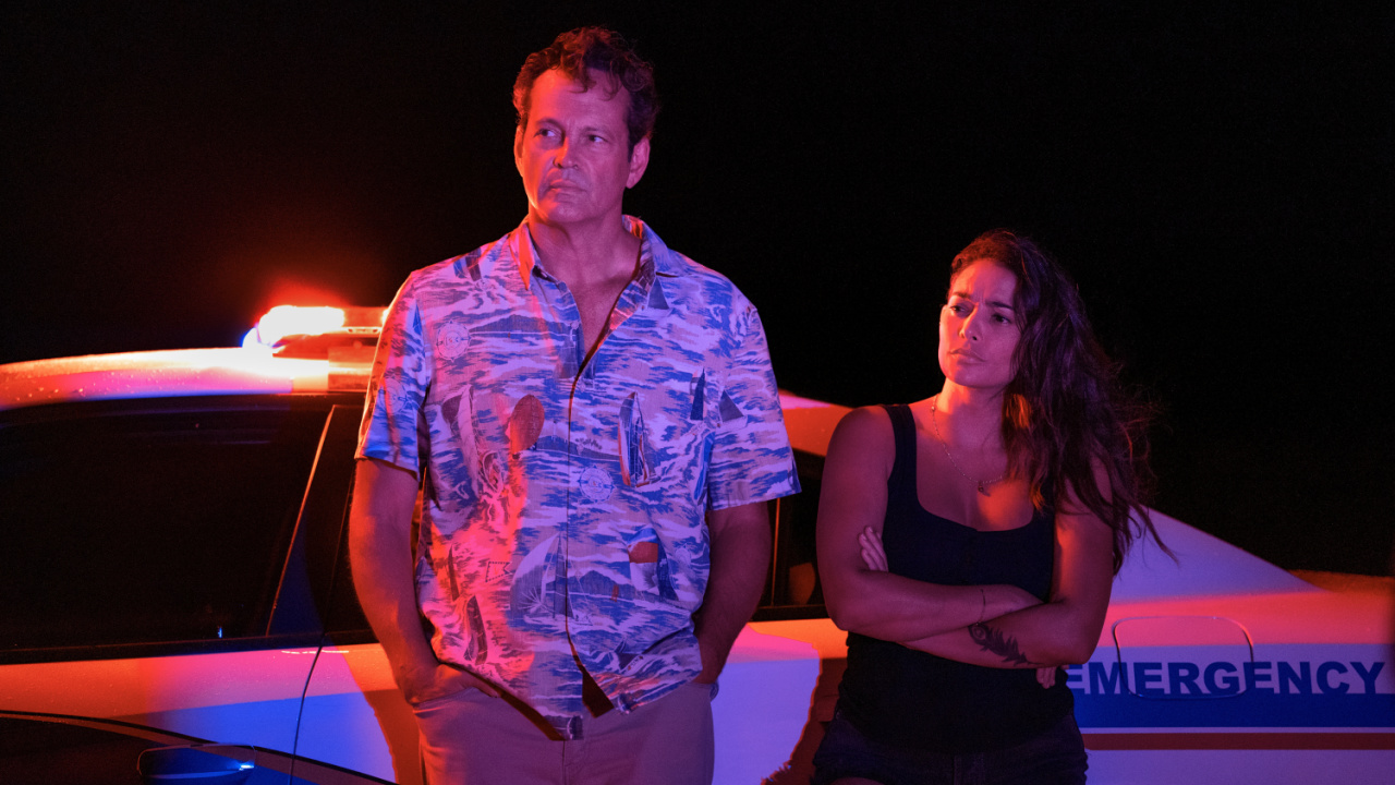 Vince Vaughn and Natalie Martinez in 'Bad Monkey,' premiering August 14, 2024 on Apple TV+.