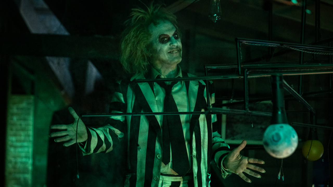 Michael Keaton as Beetlejuice in Warner Bros. Pictures’ comedy, 'Beetlejuice Beetlejuice', a Warner Bros. Pictures release. Photo Credit: Parisa Taghizadeh. Copyright: © 2024 Warner Bros. Entertainment Inc. All Rights Reserved.