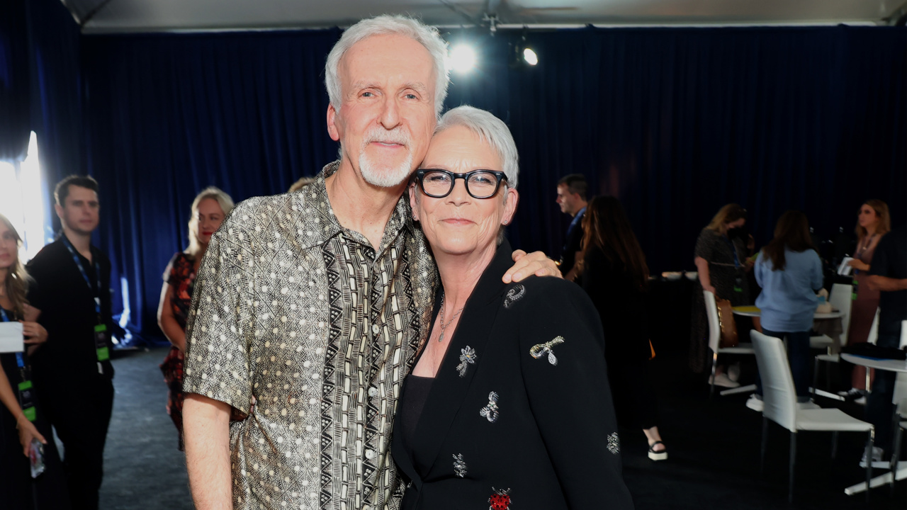 Director James Cameron and Jamie Lee Curtis at D23 2024.