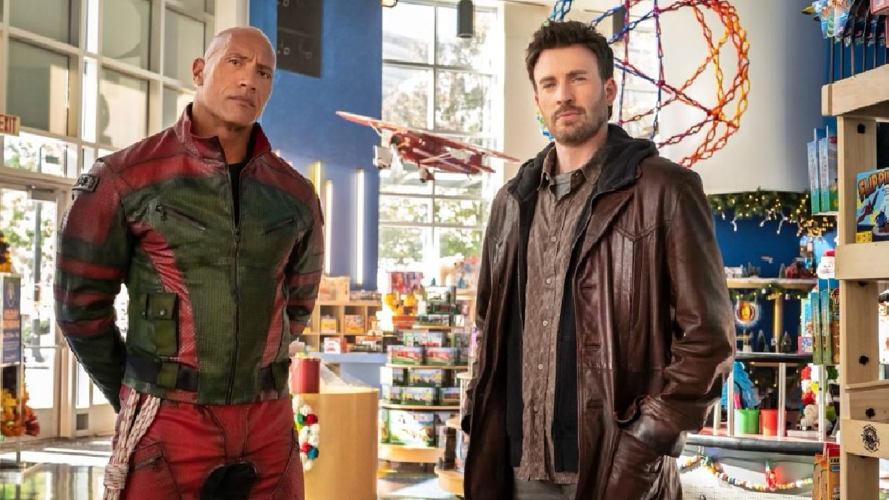 (L to R) Dwayne Johnson and Chris Evans in 'Red One.' Photo: Amazon MGM Studios.