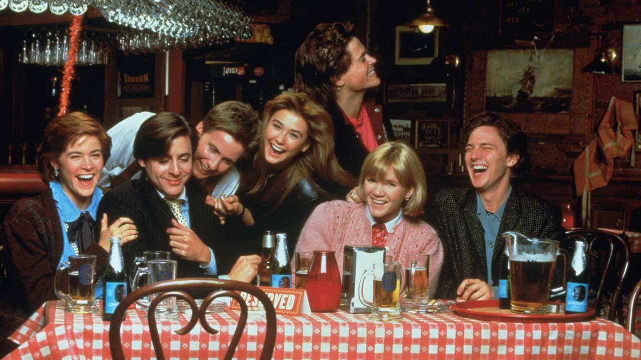 Ally Sheedy, Judd Nelson, Emilio Estevez, Demi Moore, Rob Lowe, Mare Winningham and Andrew McCarthy in 'St. Elmo's Fire'.