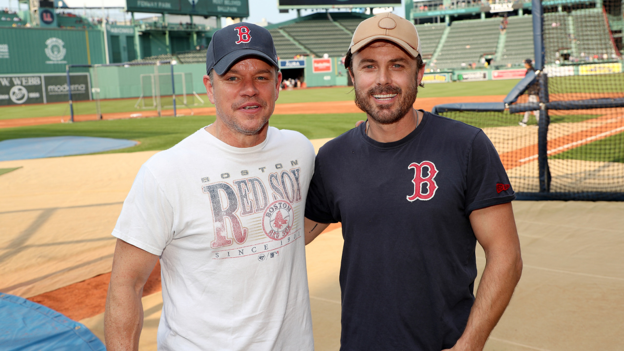 Matt Damon and Casey Affleck promoting 'The Instigators'.