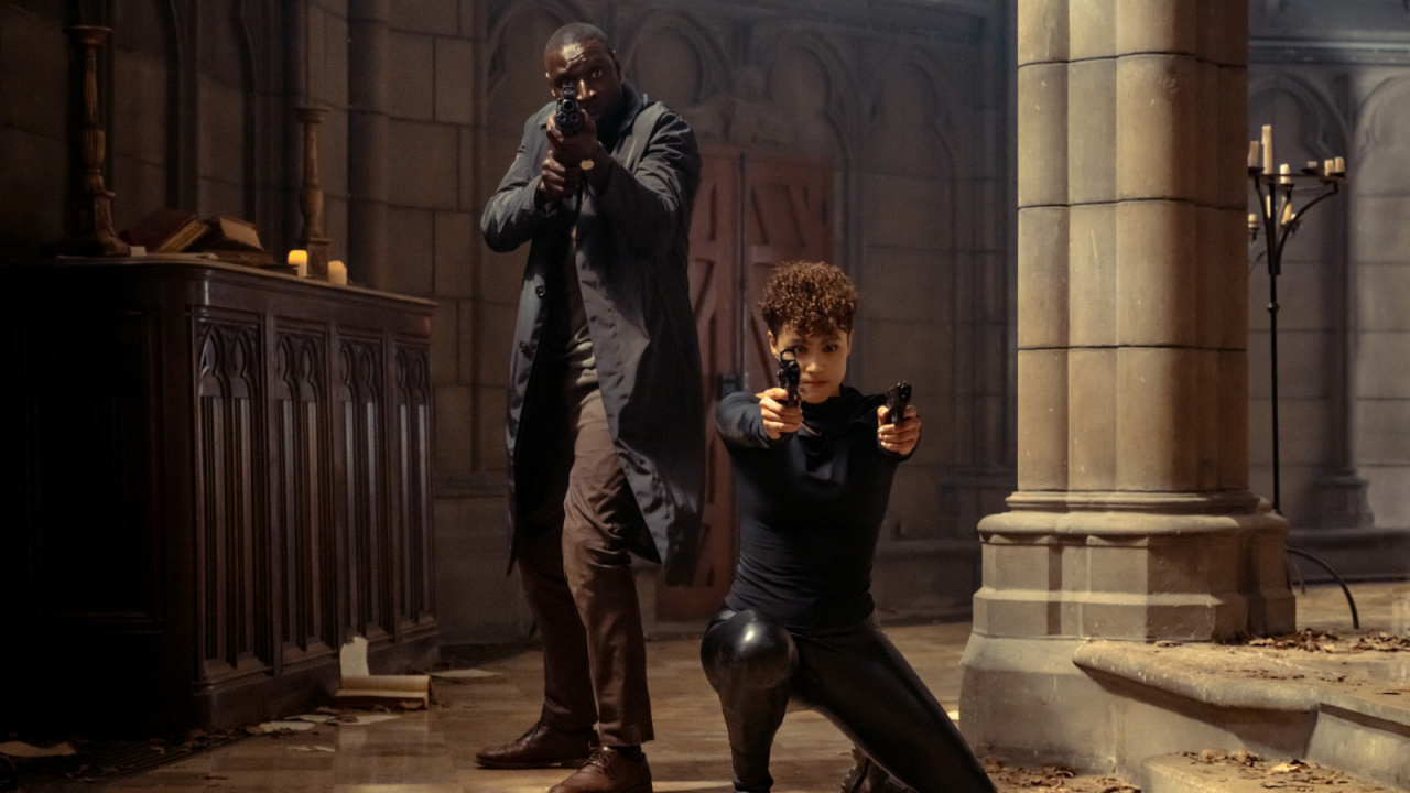 (L to R) Omar Sy and Nathalie Emmanuel in 'The Killer', directed by John Woo. Photo: Peacock.