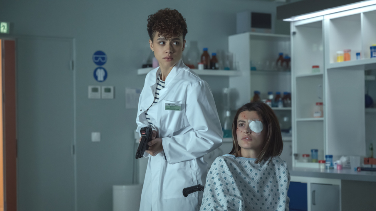 (L to R) Nathalie Emmanuel and Diana Silvers in 'The Killer', directed by John Woo. Photo: Peacock.