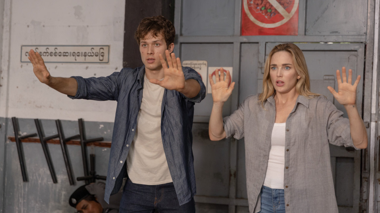 (L to R) Leo Howard and Caity Lotz in 'The Lockdown'. Photo: Paramount Home Entertainment and Tiger Style Media.