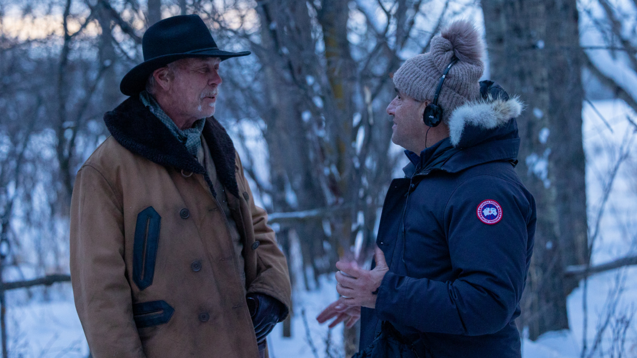 (L to R) James Hetfield and director Elliott Lester on the set of 'The Thicket'. Photo: Samuel Goldwyn Films.