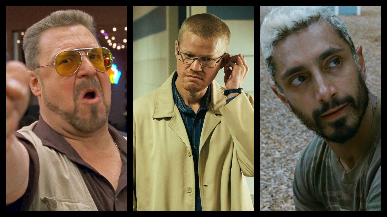 (Left) John Goodman in 'The Big Lebowski'. Photo: Gramercy Pictures. (Center) Jesse Plemons in 'Kinds of Kindness'. Photo: Searchlight Pictures. (Right) Riz Ahmed in 'Sound of Metal'. Photo: Amazon Studios.