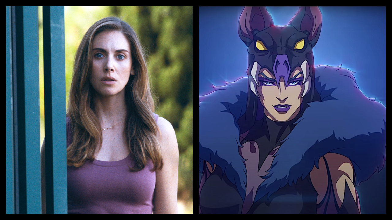 (Left) Alison Brie as Amber in 'Spin Me Round.' (Right) Evil-Lyn from 'Masters of the Universe: Revolution'. Photo: Netflix.