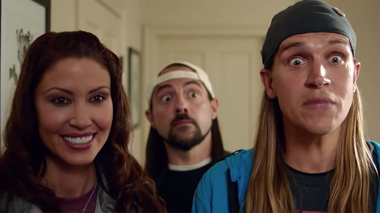 (L to R) Shannon Elizabeth, Kevin Smith and Jason Mewes in “Jay and Silent Bob Reboot.” Photo: Saban Films.