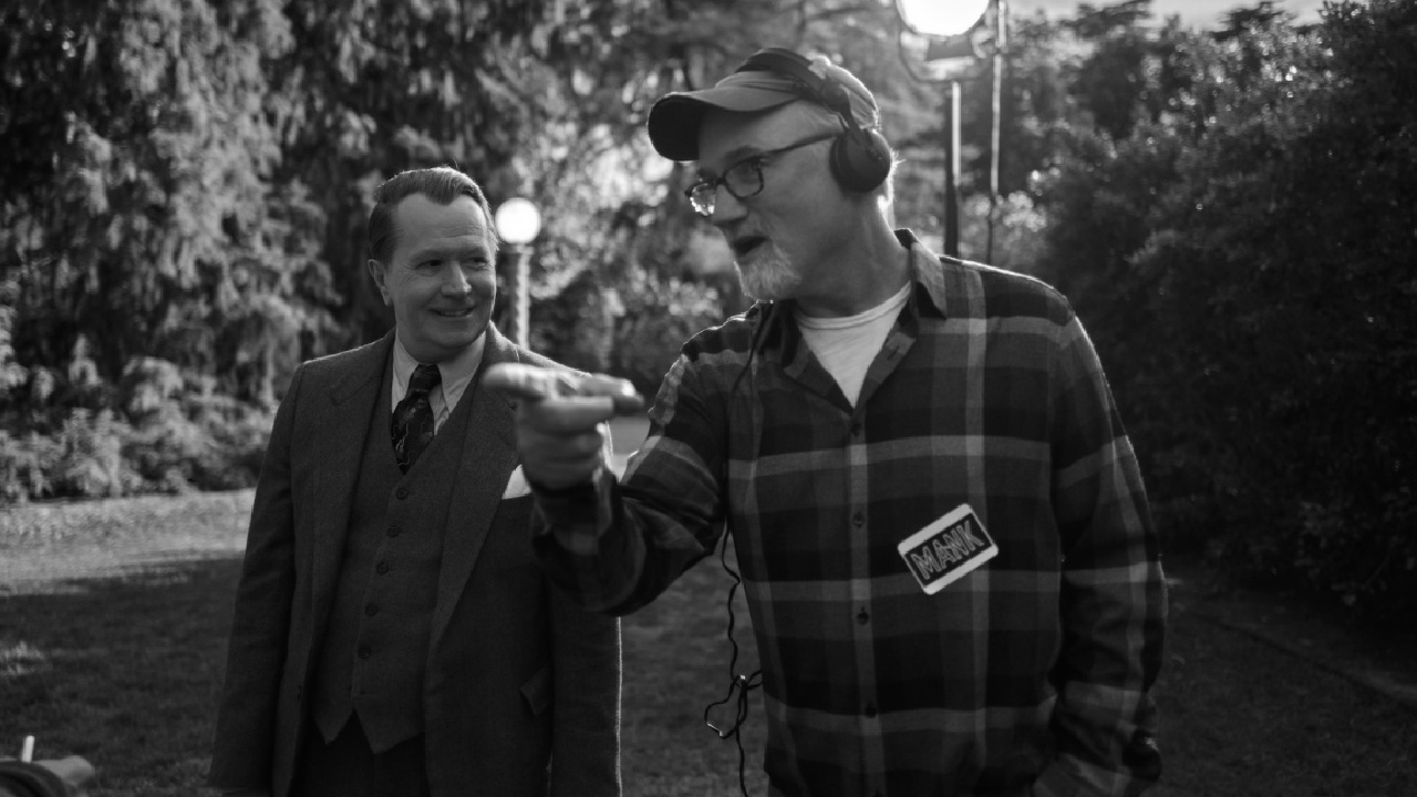 (L to R) Gary Oldman and David Fincher on the set of 'Mank'. Photo: Miles Crist/Netflix.