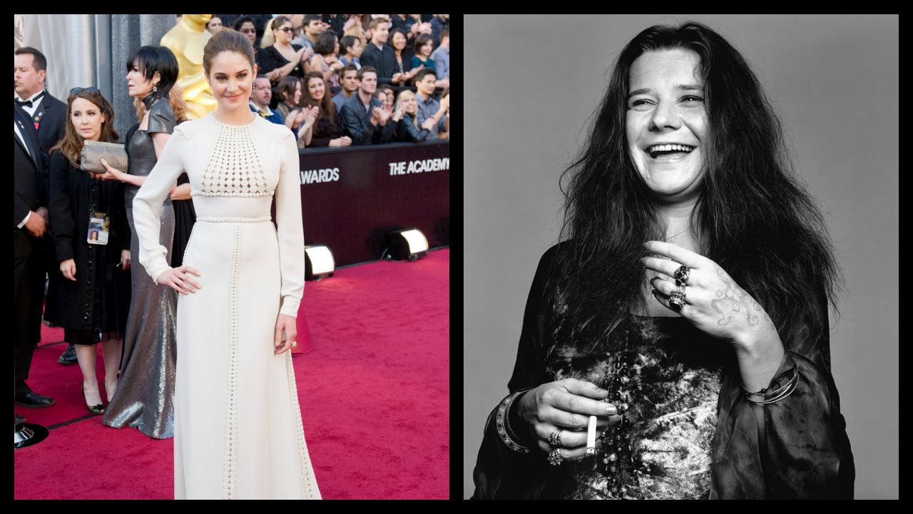 (Left) Shailene Woodley arrives for the 84th Annual Academy Awards® from Hollywood, CA February 26, 2012. Credit/Provider: Heather Ikei / ©A.M.P.A.S. Copyright: ©A.M.P.A.S. (Right) Janis Joplin in the documentary 'Janis: Little Girl Blue'. Photo: FilmRise.